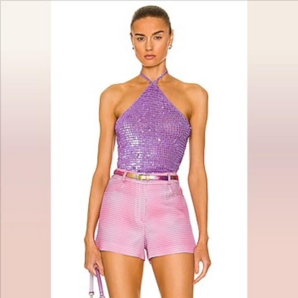 Superdown Caity Drape Neck Top in Lilac in White
